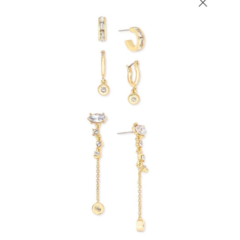 ✨ On 34th 3-Pc Crystal Hoop & Linear Drop Earrings Set NWT